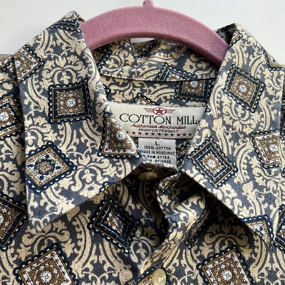 Brocade Stamp Flannel Cotton Men’s Shirt L - Picture 5 of 9